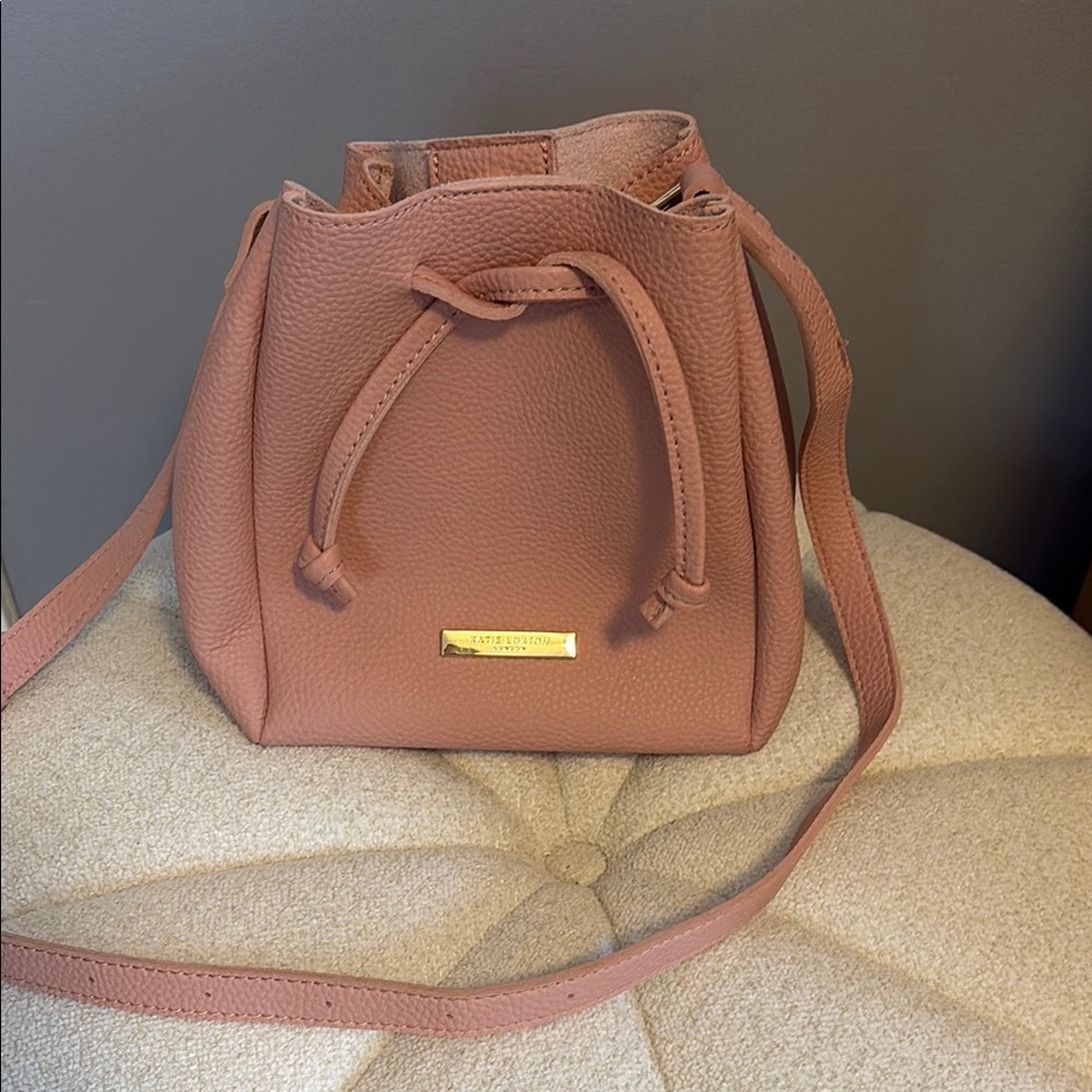 Katie Loxton Pink Leather Drawstring Bag
